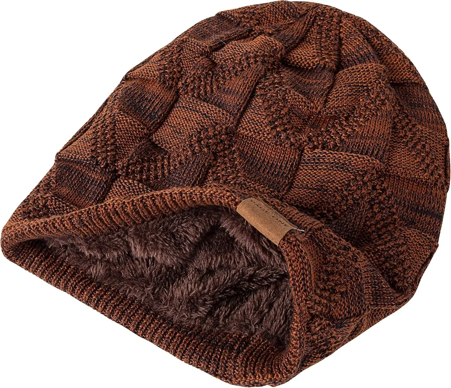 PAGE ONE Mens Winter Slouchy Beanie Warm Fleece Lined Skull Cap Baggy Cable Knit Hat