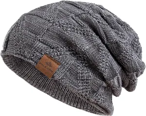 PAGE ONE Mens Winter Slouchy Beanie Warm Fleece Lined Skull Cap Baggy Cable Knit Hat