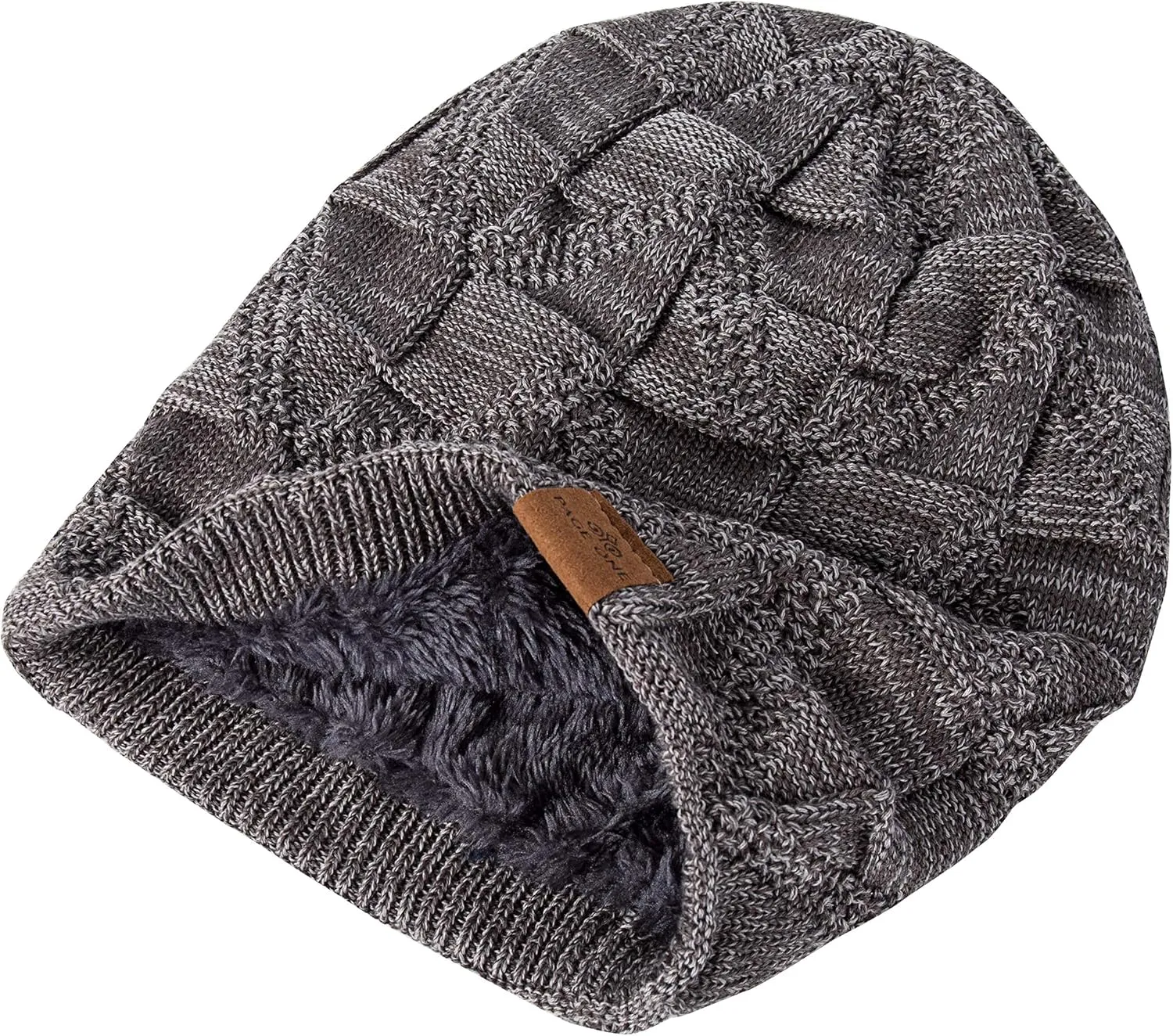 PAGE ONE Mens Winter Slouchy Beanie Warm Fleece Lined Skull Cap Baggy Cable Knit Hat