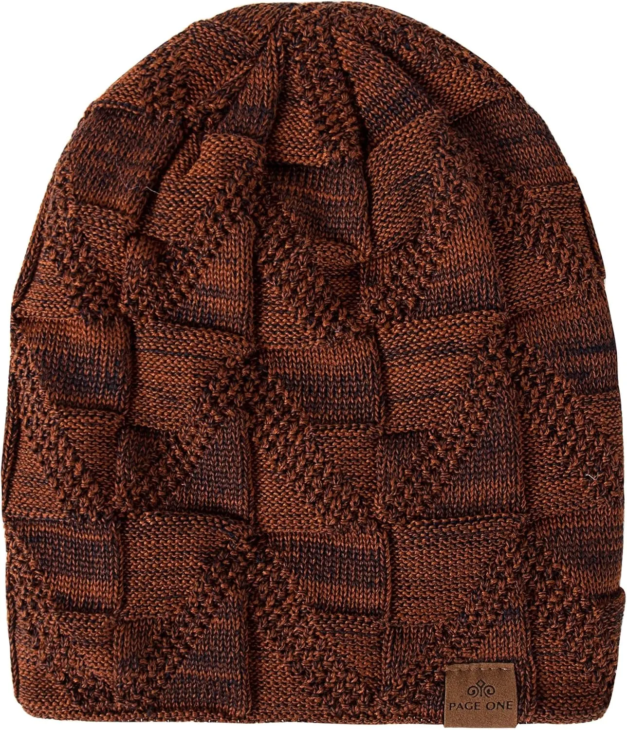 PAGE ONE Mens Winter Slouchy Beanie Warm Fleece Lined Skull Cap Baggy Cable Knit Hat