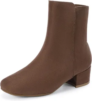 PANDANINJIA Alyssa Girls Fashion Boots Square-Toe Dress Boots Low Heel Ankle Booties with Zipper for Toddler Little Kids Big Kids