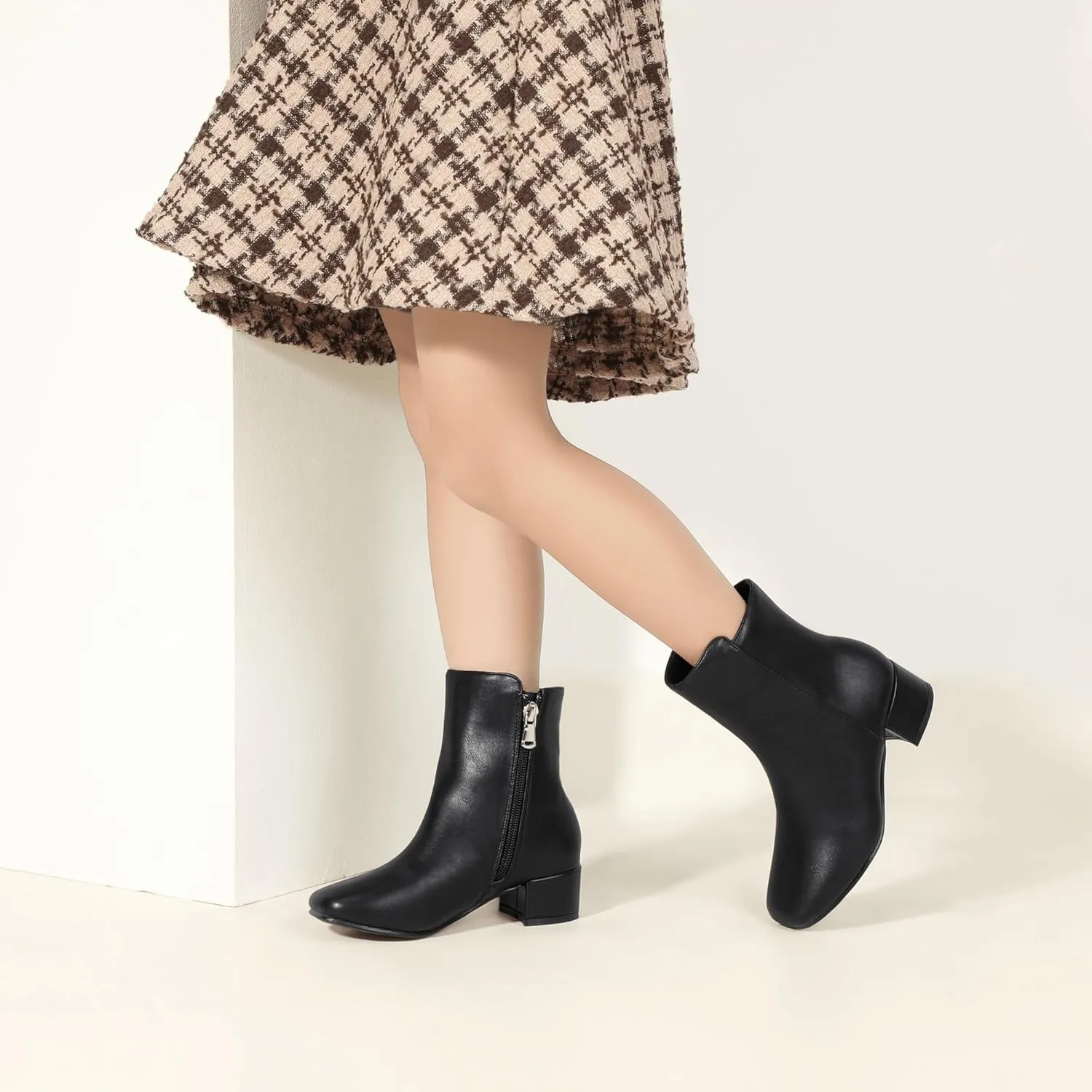 PANDANINJIA Alyssa Girls Fashion Boots Square-Toe Dress Boots Low Heel Ankle Booties with Zipper for Toddler Little Kids Big Kids