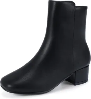 PANDANINJIA Alyssa Girls Fashion Boots Square-Toe Dress Boots Low Heel Ankle Booties with Zipper for Toddler Little Kids Big Kids