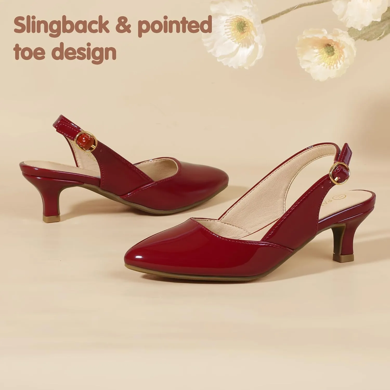 PANDANINJIA Girls Dress Shoes Kitten Heels Sandals Closed Pointed Toe Slingback Flower Girl Little Big Kid Wedding Party School Pumps Shoes