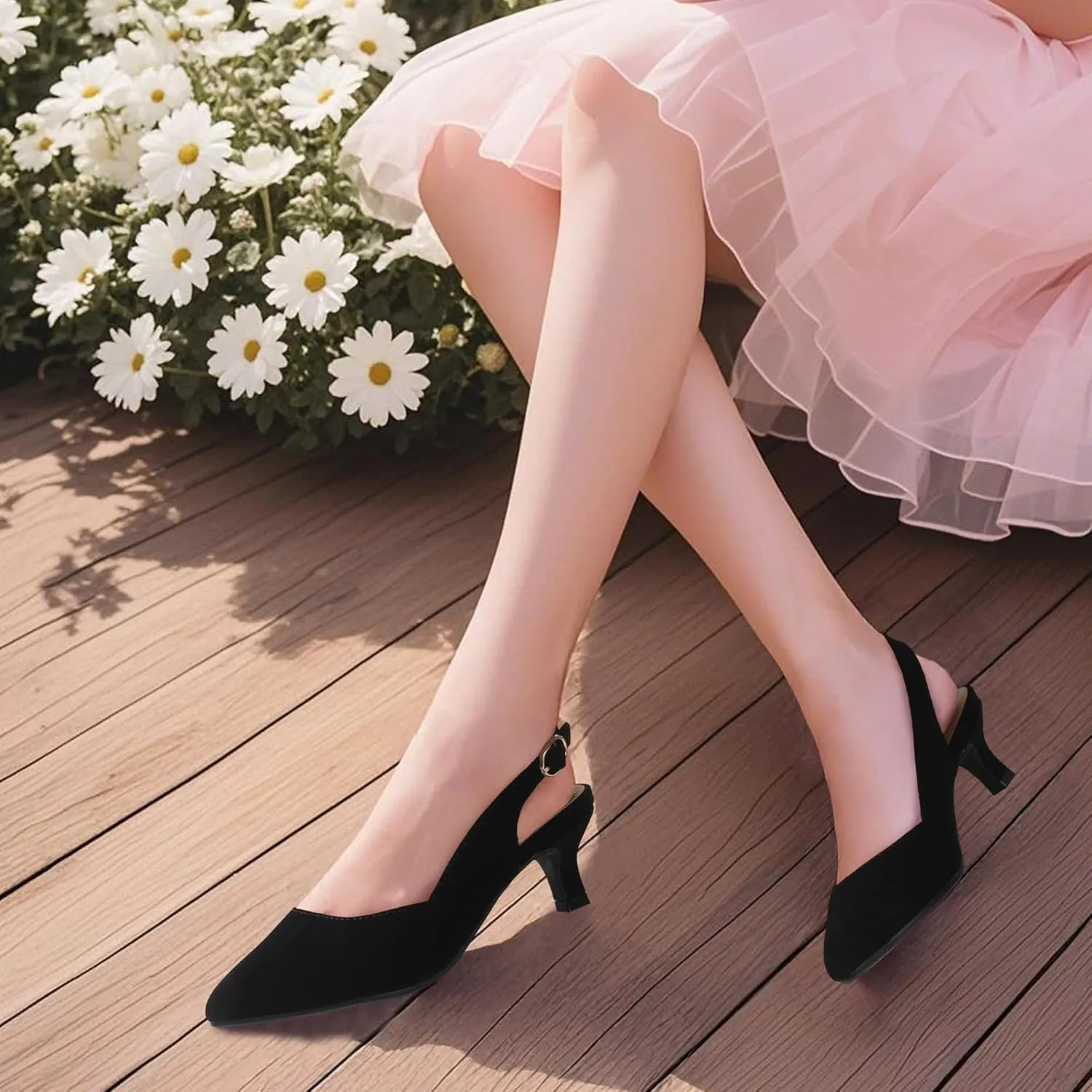 PANDANINJIA Girls Dress Shoes Kitten Heels Sandals Closed Pointed Toe Slingback Flower Girl Little Big Kid Wedding Party School Pumps Shoes