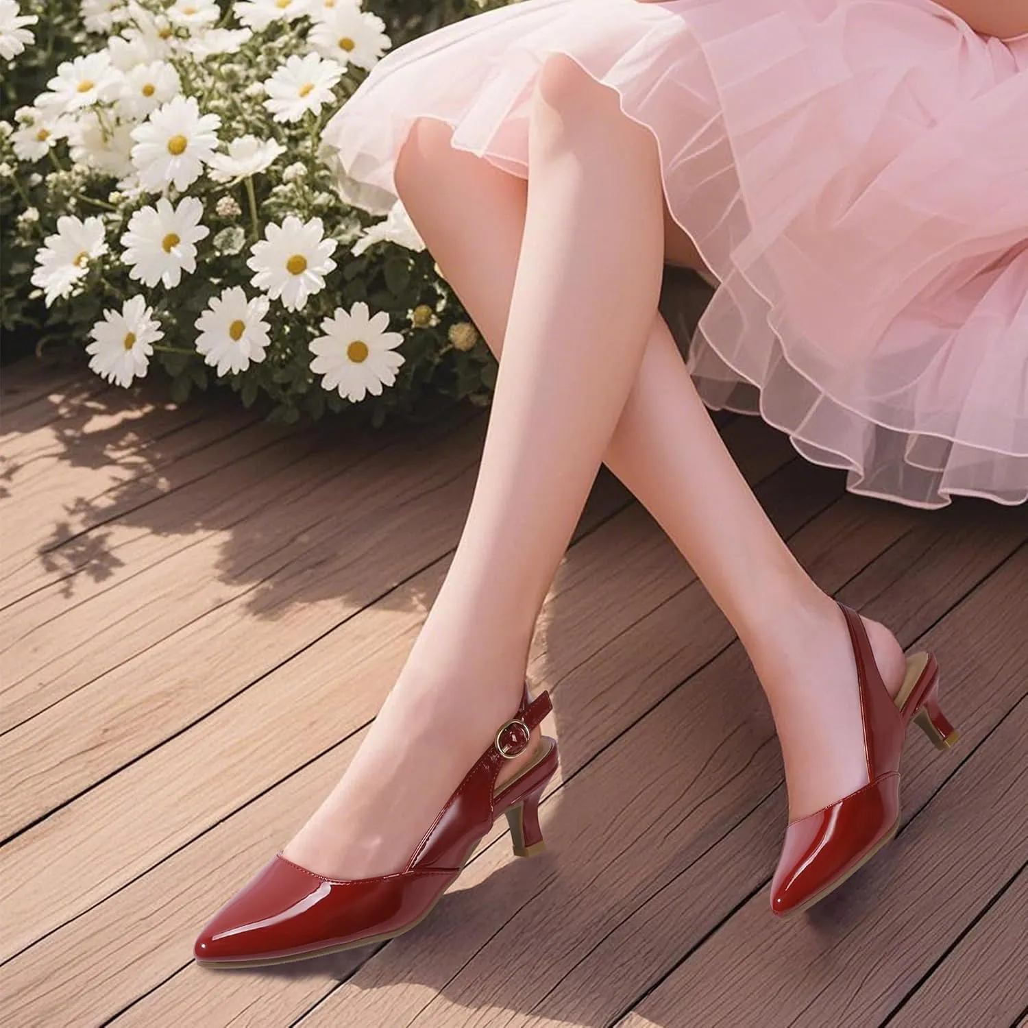 PANDANINJIA Girls Dress Shoes Kitten Heels Sandals Closed Pointed Toe Slingback Flower Girl Little Big Kid Wedding Party School Pumps Shoes