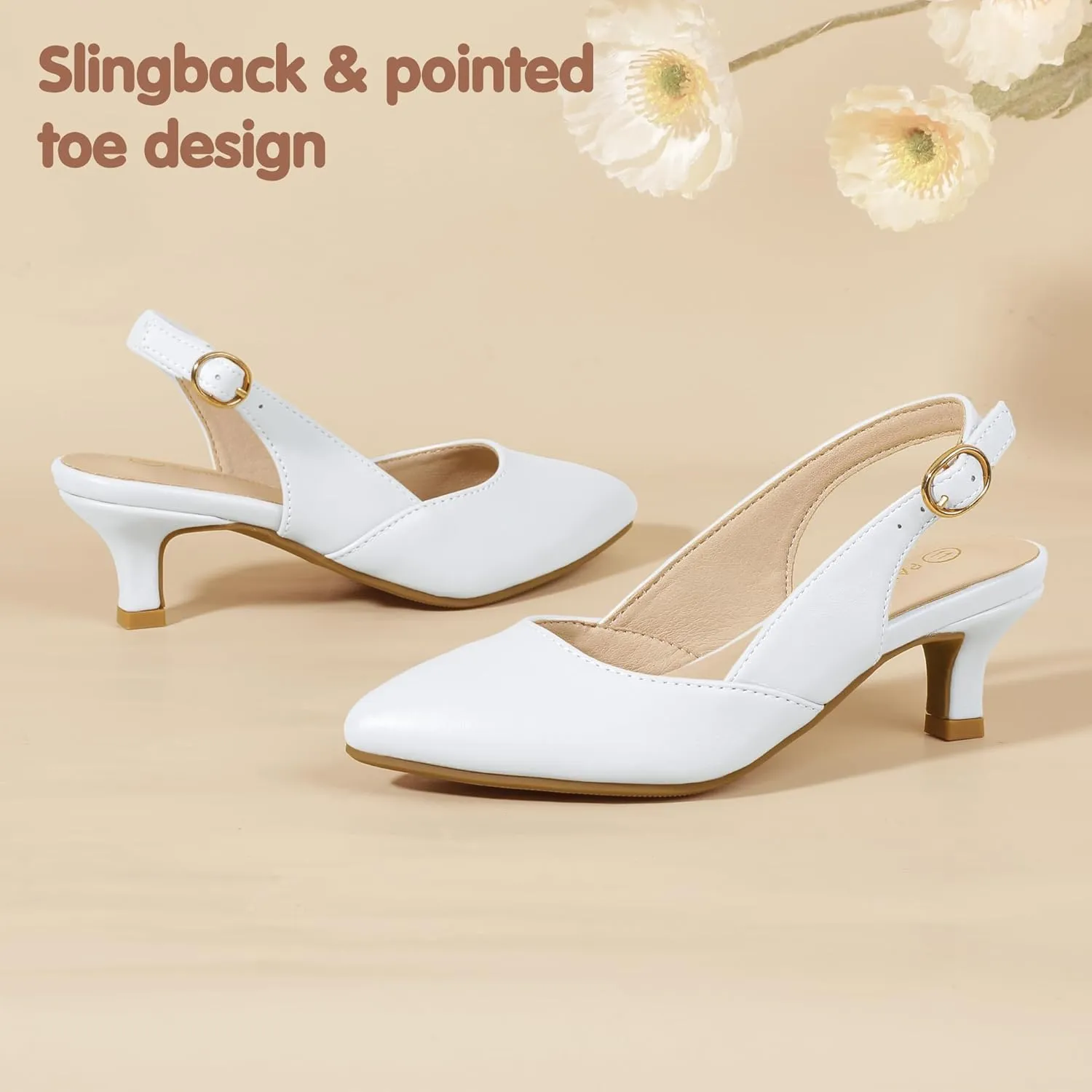 PANDANINJIA Girls Dress Shoes Kitten Heels Sandals Closed Pointed Toe Slingback Flower Girl Little Big Kid Wedding Party School Pumps Shoes