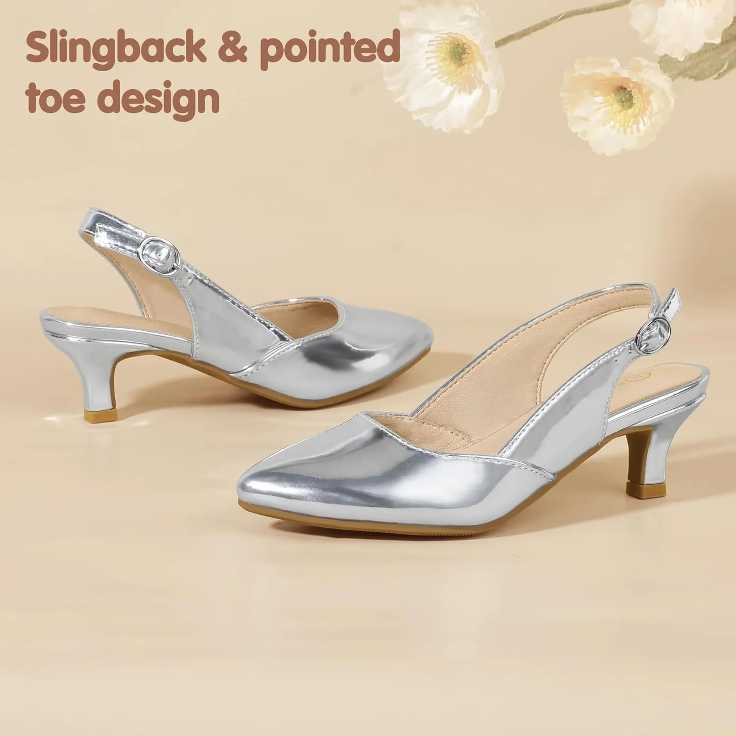 PANDANINJIA Girls Dress Shoes Kitten Heels Sandals Closed Pointed Toe Slingback Flower Girl Little Big Kid Wedding Party School Pumps Shoes