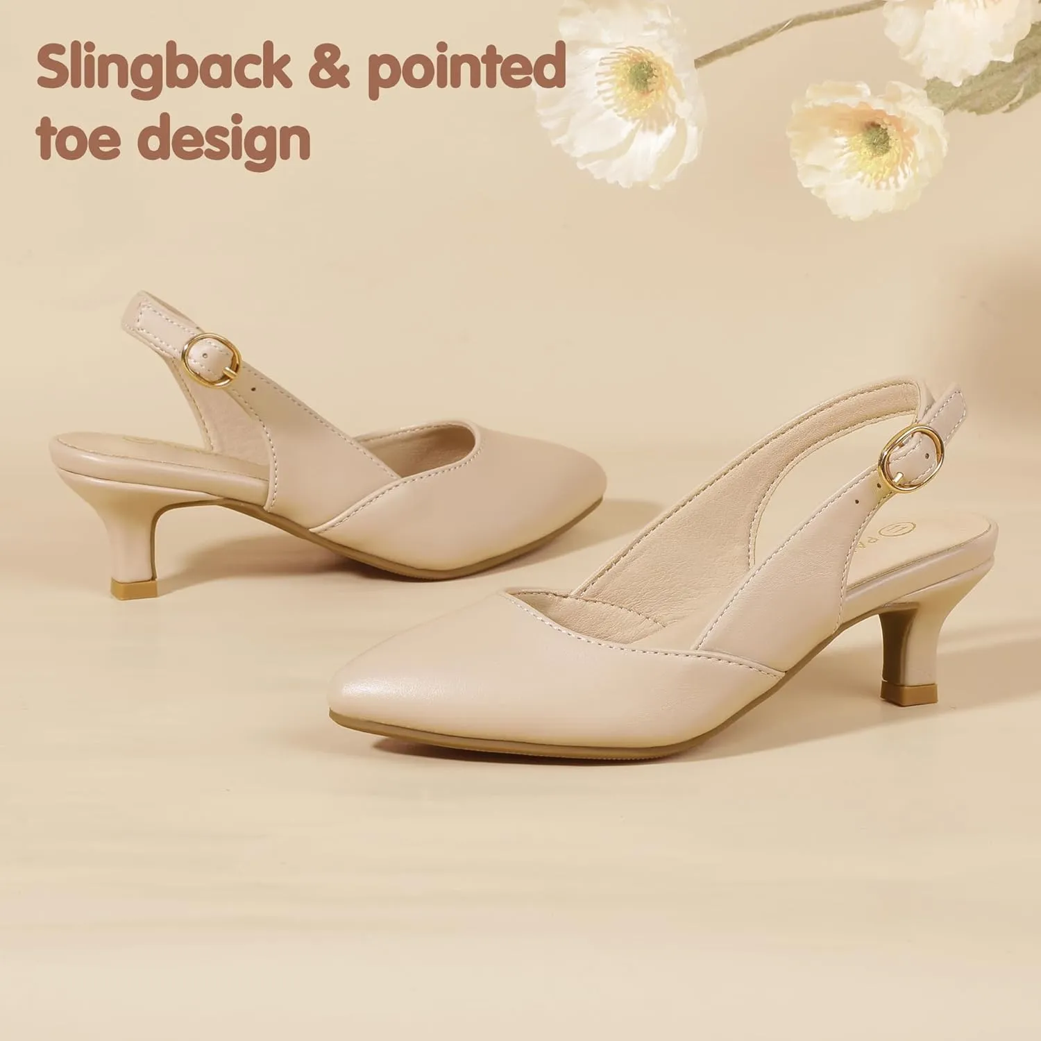 PANDANINJIA Girls Dress Shoes Kitten Heels Sandals Closed Pointed Toe Slingback Flower Girl Little Big Kid Wedding Party School Pumps Shoes