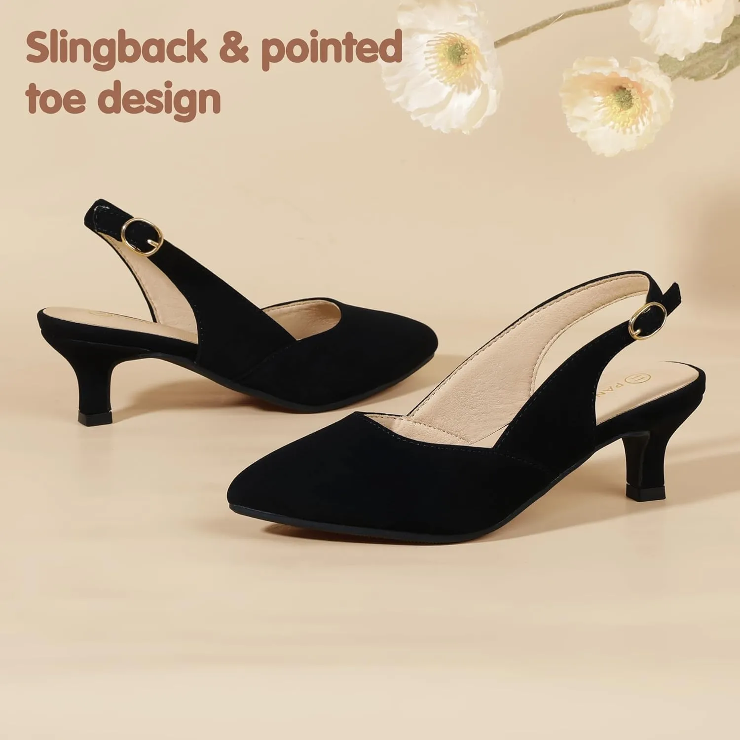 PANDANINJIA Girls Dress Shoes Kitten Heels Sandals Closed Pointed Toe Slingback Flower Girl Little Big Kid Wedding Party School Pumps Shoes