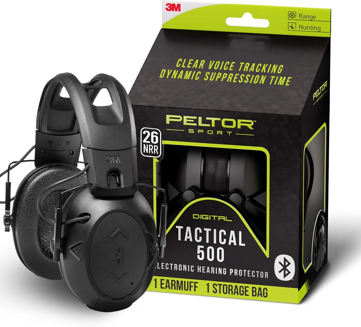 Peltor Sport Tactical 500 Bluetooth Hearing Protection Ear Muffs, One-Size, 1 Pair of Ear Muffs