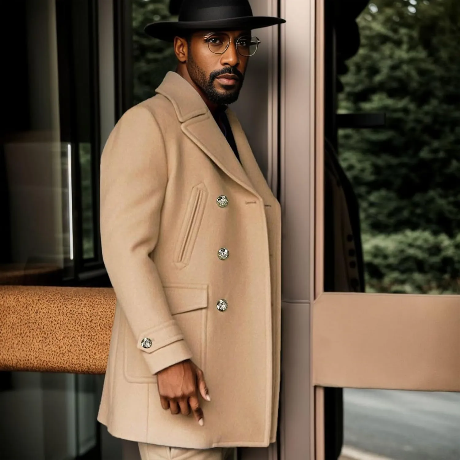 PeQAQ Men Woolen Trench Coat Slim Fit Notch Lapel Single Breasted Coats Winter Warm Business Blazer Long Suit Jacket Overcoat