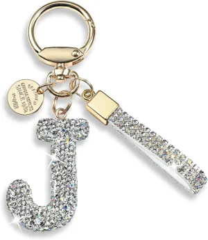 Pink Blue White Initial Letter Keychain Gift for Women Girls Bling Sparkly Cute Backpack Car Key Accessories Lanyard