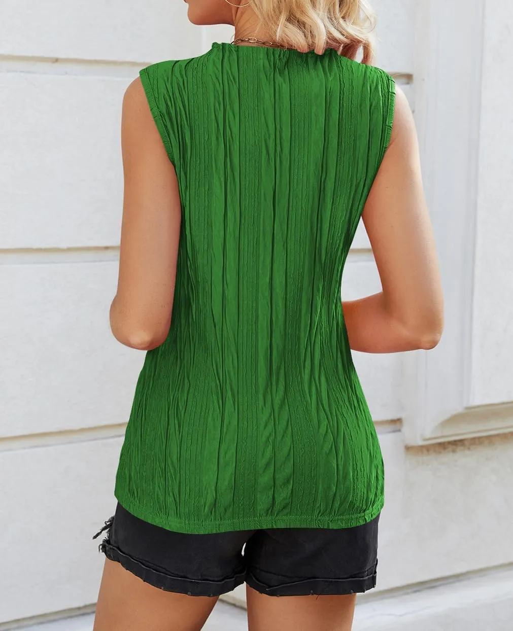 Poetsky Womens Summer Textured Tank Tops Sleeveless Mock Neck Tank Slim Fit Shirt Blouse