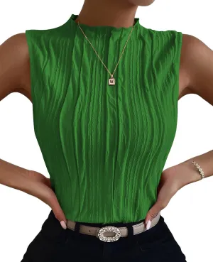 Poetsky Womens Summer Textured Tank Tops Sleeveless Mock Neck Tank Slim Fit Shirt Blouse