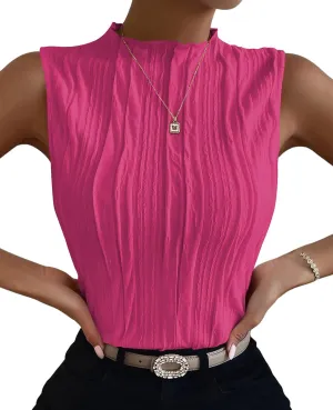 Poetsky Womens Summer Textured Tank Tops Sleeveless Mock Neck Tank Slim Fit Shirt Blouse