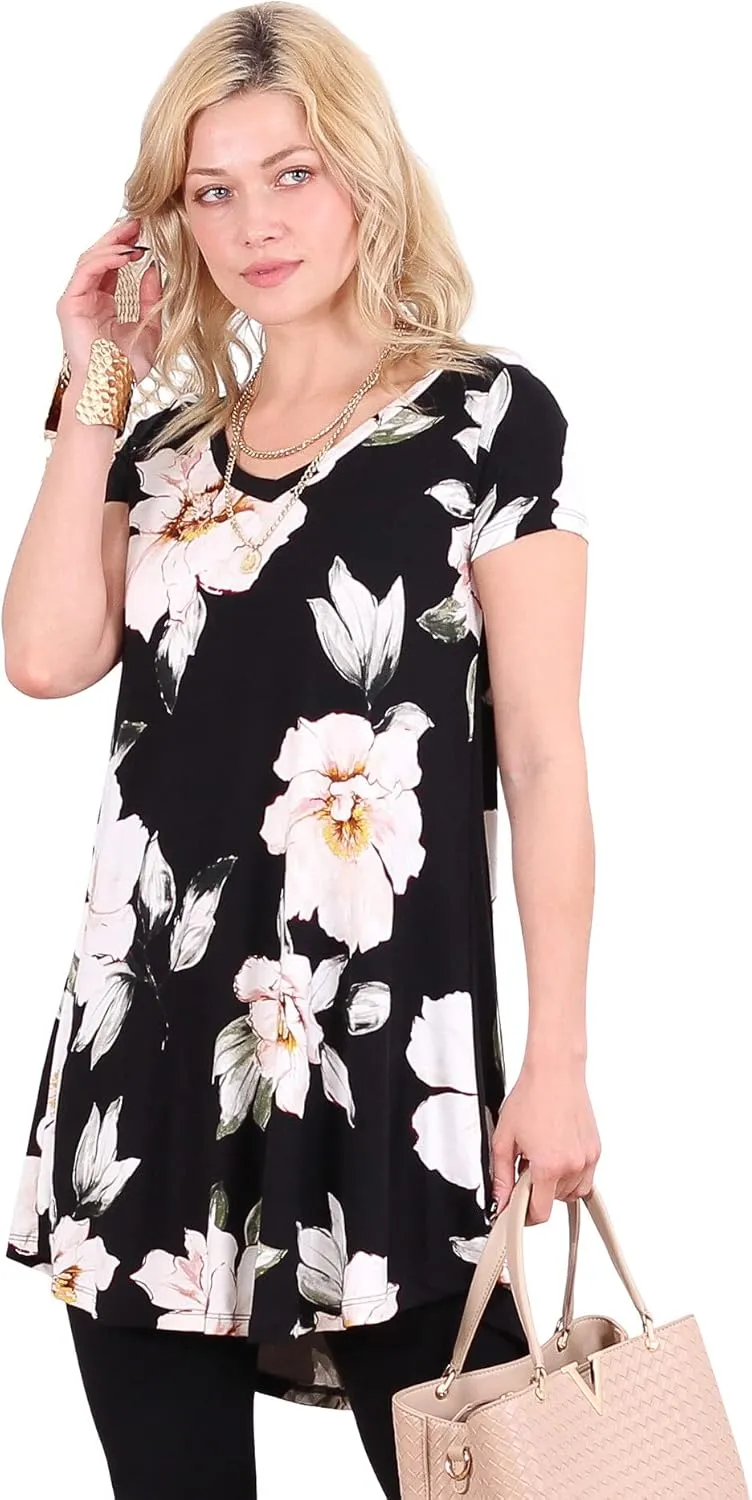 Popana Short Sleeve Tunic Tops to Wear with Leggings Made in USA Short Sleeve Shirts for Women - Loose Fit Womens Summer Tops