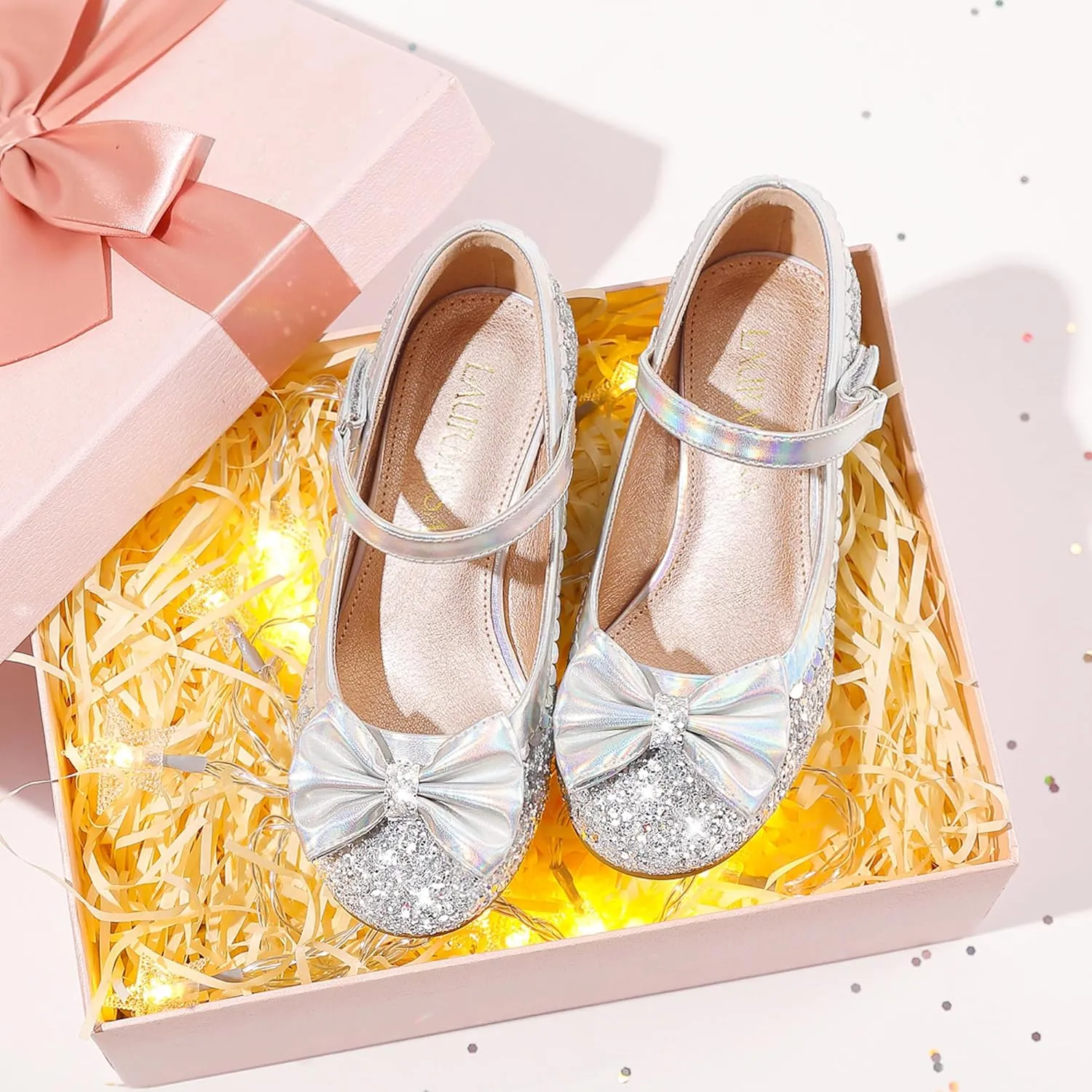 Princess Shoes High Heel Toddler Girls Dress Shoes Cute Bowknot Sparkle Mary Jane Flower Girls Wedding Birthday Party Prom for Little Big Kids