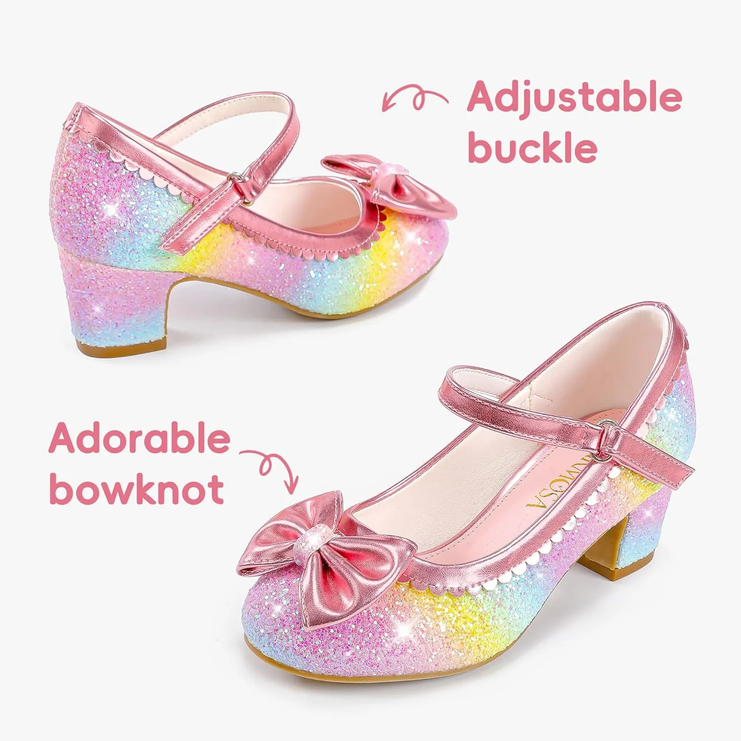 Princess Shoes High Heel Toddler Girls Dress Shoes Cute Bowknot Sparkle Mary Jane Flower Girls Wedding Birthday Party Prom for Little Big Kids