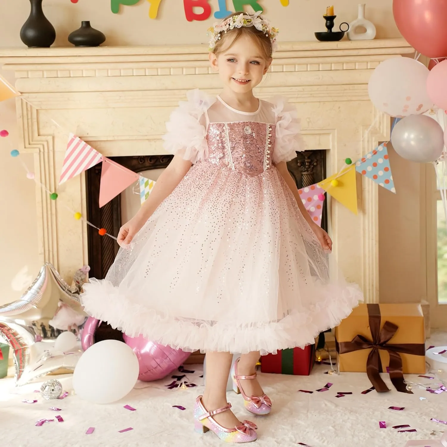 Princess Shoes High Heel Toddler Girls Dress Shoes Cute Bowknot Sparkle Mary Jane Flower Girls Wedding Birthday Party Prom for Little Big Kids
