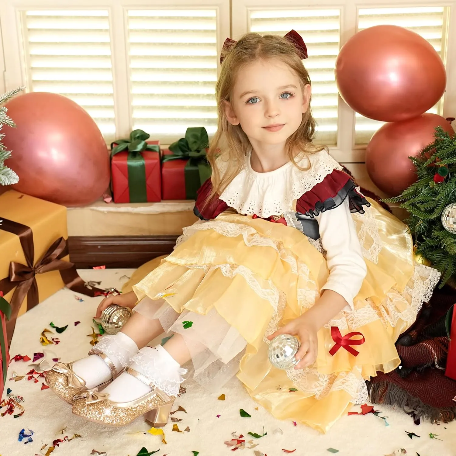 Princess Shoes High Heel Toddler Girls Dress Shoes Cute Bowknot Sparkle Mary Jane Flower Girls Wedding Birthday Party Prom for Little Big Kids