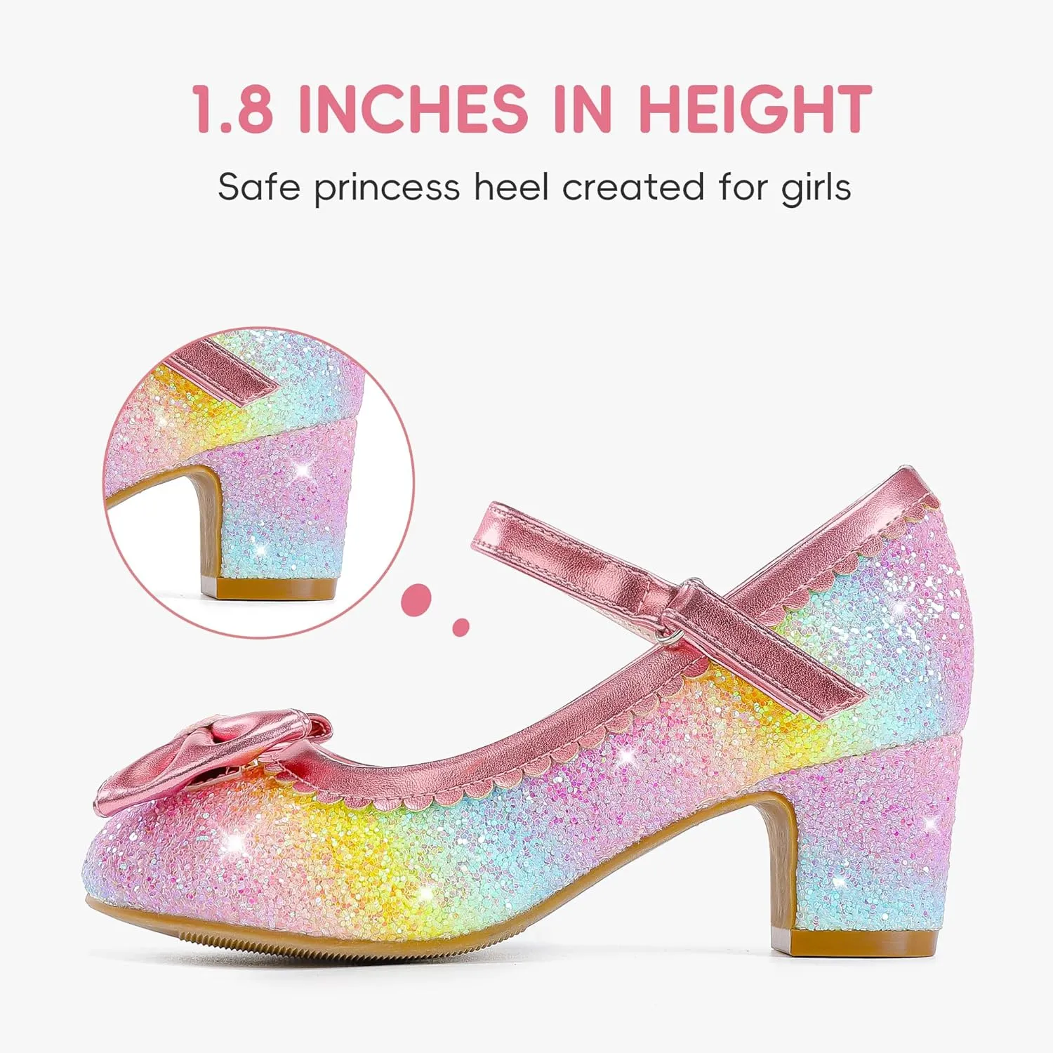 Princess Shoes High Heel Toddler Girls Dress Shoes Cute Bowknot Sparkle Mary Jane Flower Girls Wedding Birthday Party Prom for Little Big Kids