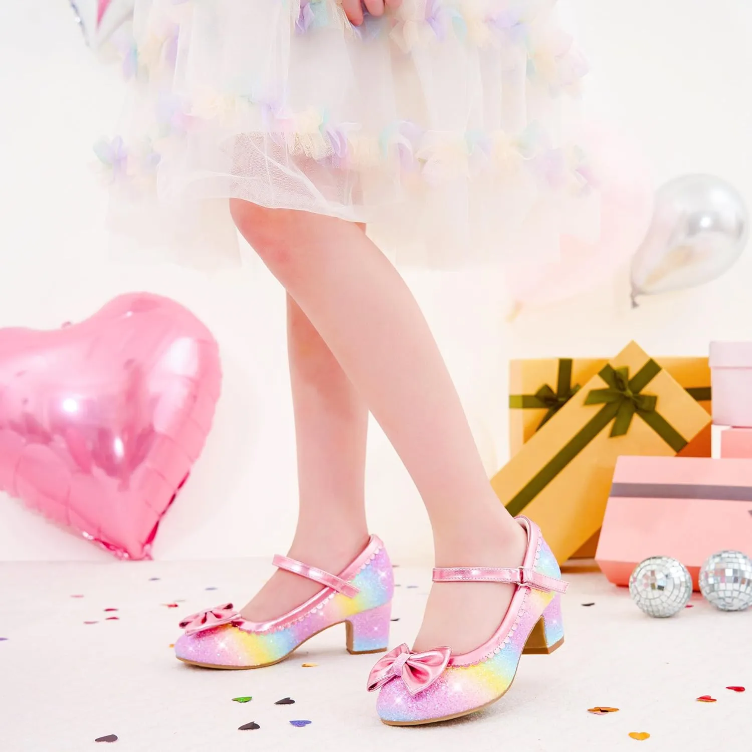 Princess Shoes High Heel Toddler Girls Dress Shoes Cute Bowknot Sparkle Mary Jane Flower Girls Wedding Birthday Party Prom for Little Big Kids