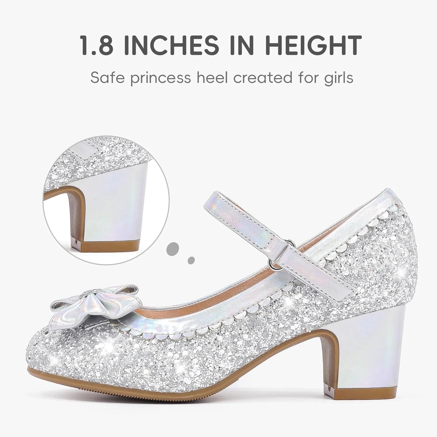 Princess Shoes High Heel Toddler Girls Dress Shoes Cute Bowknot Sparkle Mary Jane Flower Girls Wedding Birthday Party Prom for Little Big Kids