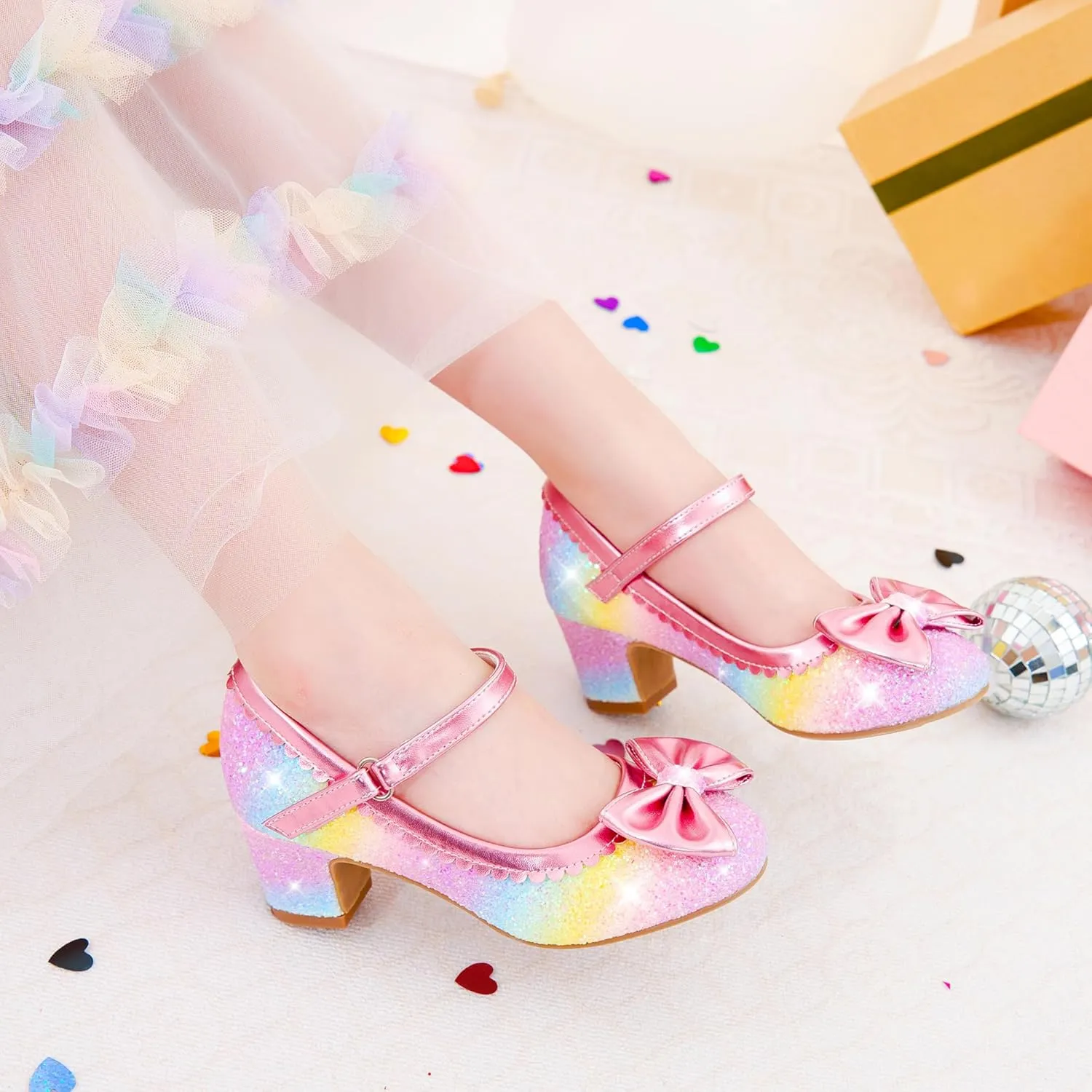 Princess Shoes High Heel Toddler Girls Dress Shoes Cute Bowknot Sparkle Mary Jane Flower Girls Wedding Birthday Party Prom for Little Big Kids