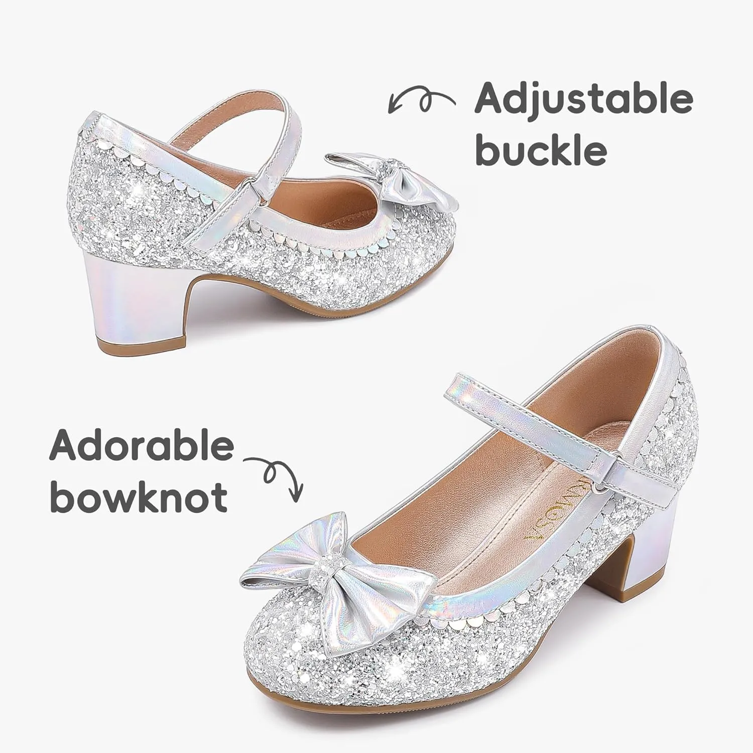 Princess Shoes High Heel Toddler Girls Dress Shoes Cute Bowknot Sparkle Mary Jane Flower Girls Wedding Birthday Party Prom for Little Big Kids