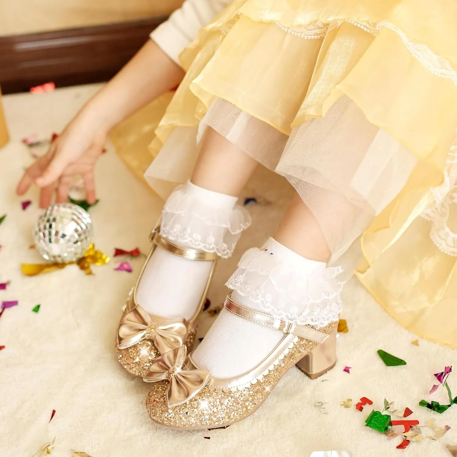 Princess Shoes High Heel Toddler Girls Dress Shoes Cute Bowknot Sparkle Mary Jane Flower Girls Wedding Birthday Party Prom for Little Big Kids