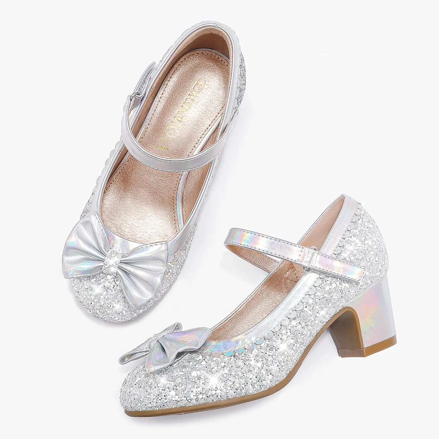 Princess Shoes High Heel Toddler Girls Dress Shoes Cute Bowknot Sparkle Mary Jane Flower Girls Wedding Birthday Party Prom for Little Big Kids