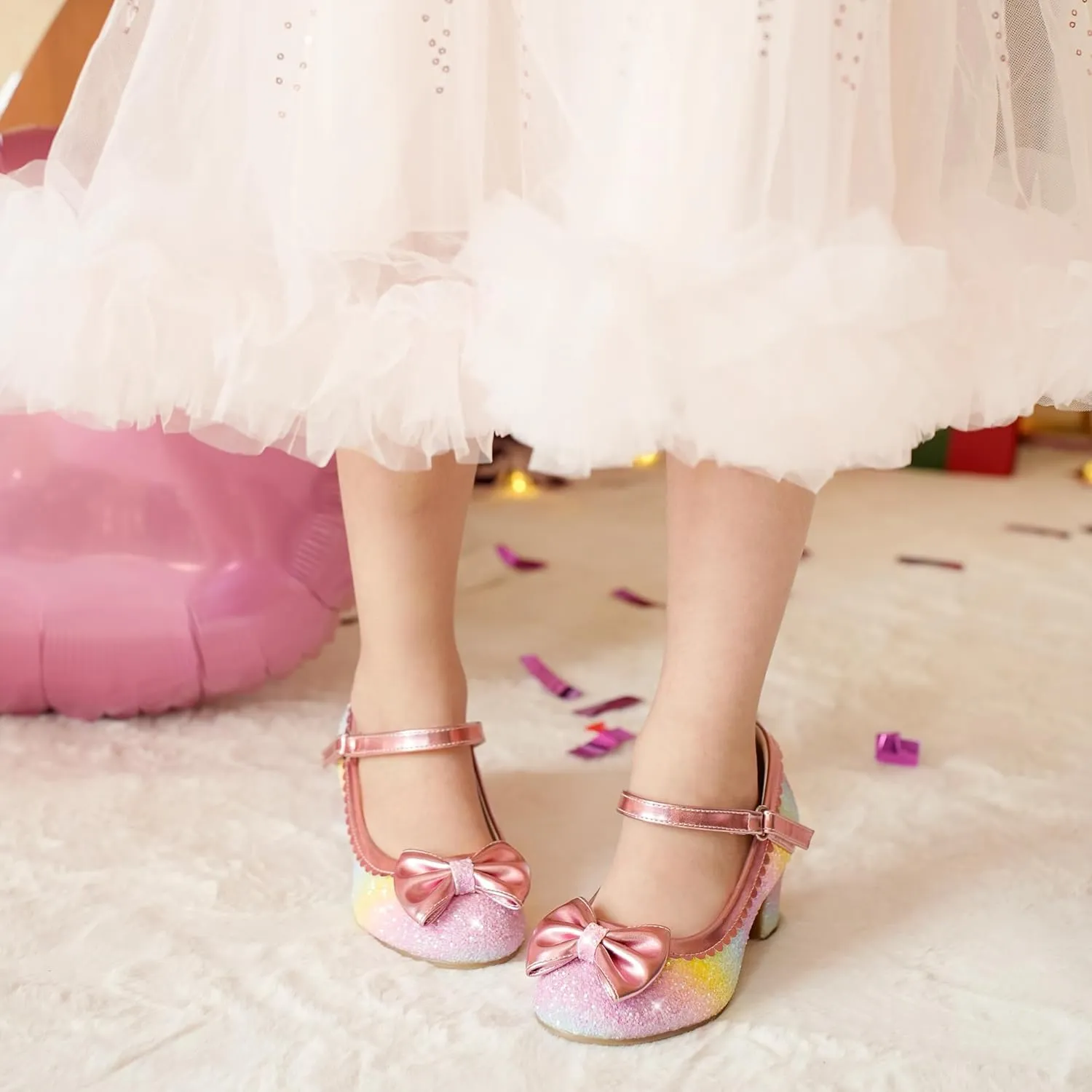 Princess Shoes High Heel Toddler Girls Dress Shoes Cute Bowknot Sparkle Mary Jane Flower Girls Wedding Birthday Party Prom for Little Big Kids