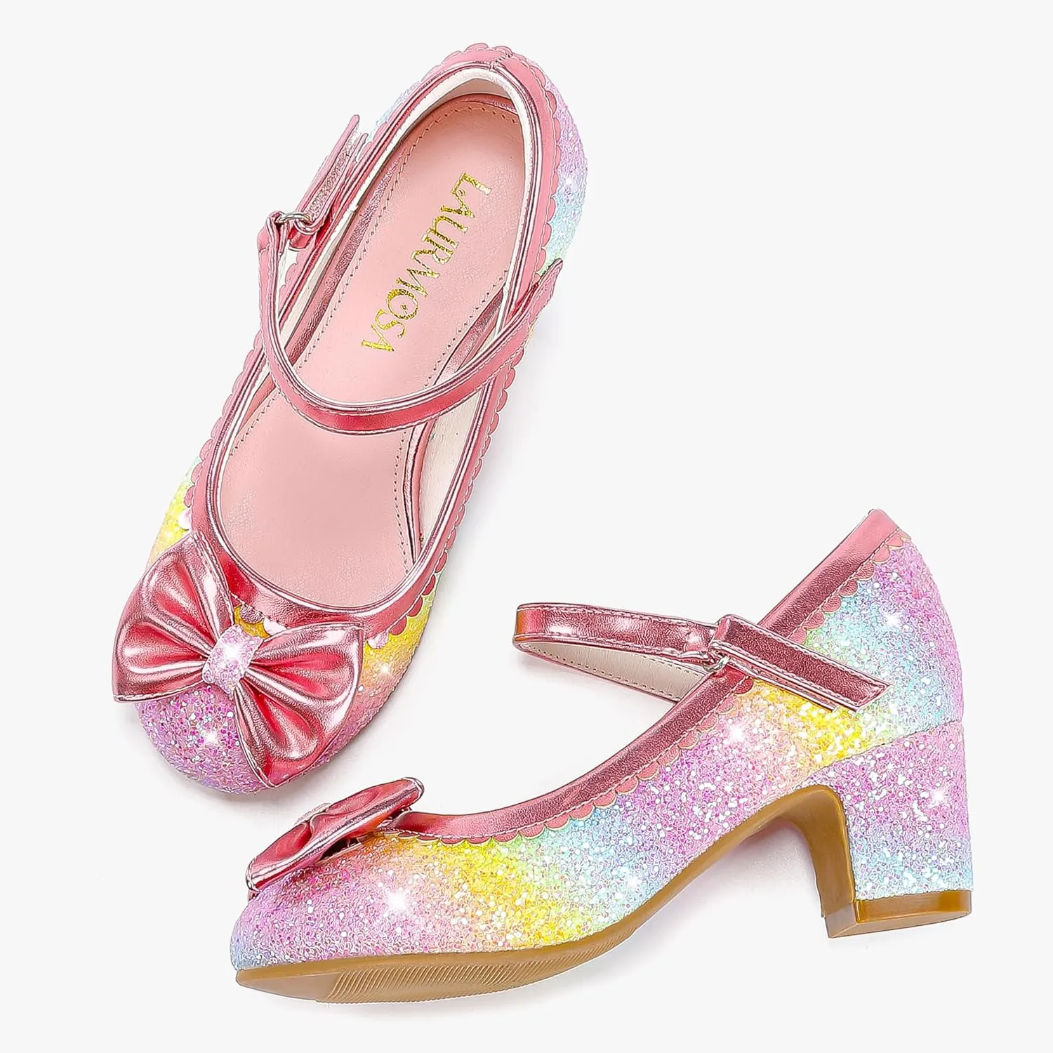 Princess Shoes High Heel Toddler Girls Dress Shoes Cute Bowknot Sparkle Mary Jane Flower Girls Wedding Birthday Party Prom for Little Big Kids