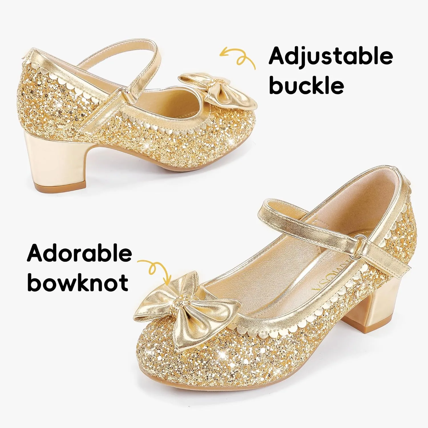 Princess Shoes High Heel Toddler Girls Dress Shoes Cute Bowknot Sparkle Mary Jane Flower Girls Wedding Birthday Party Prom for Little Big Kids