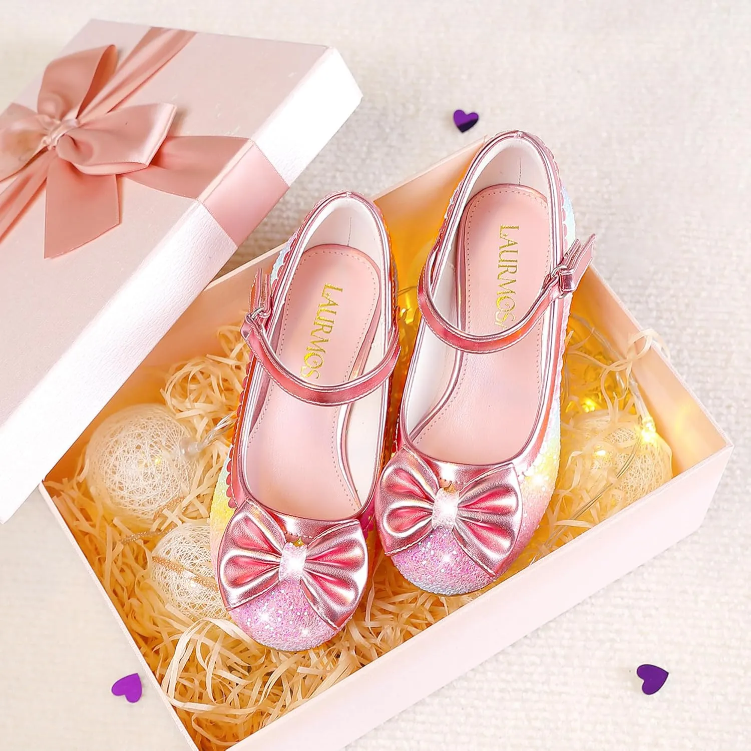 Princess Shoes High Heel Toddler Girls Dress Shoes Cute Bowknot Sparkle Mary Jane Flower Girls Wedding Birthday Party Prom for Little Big Kids