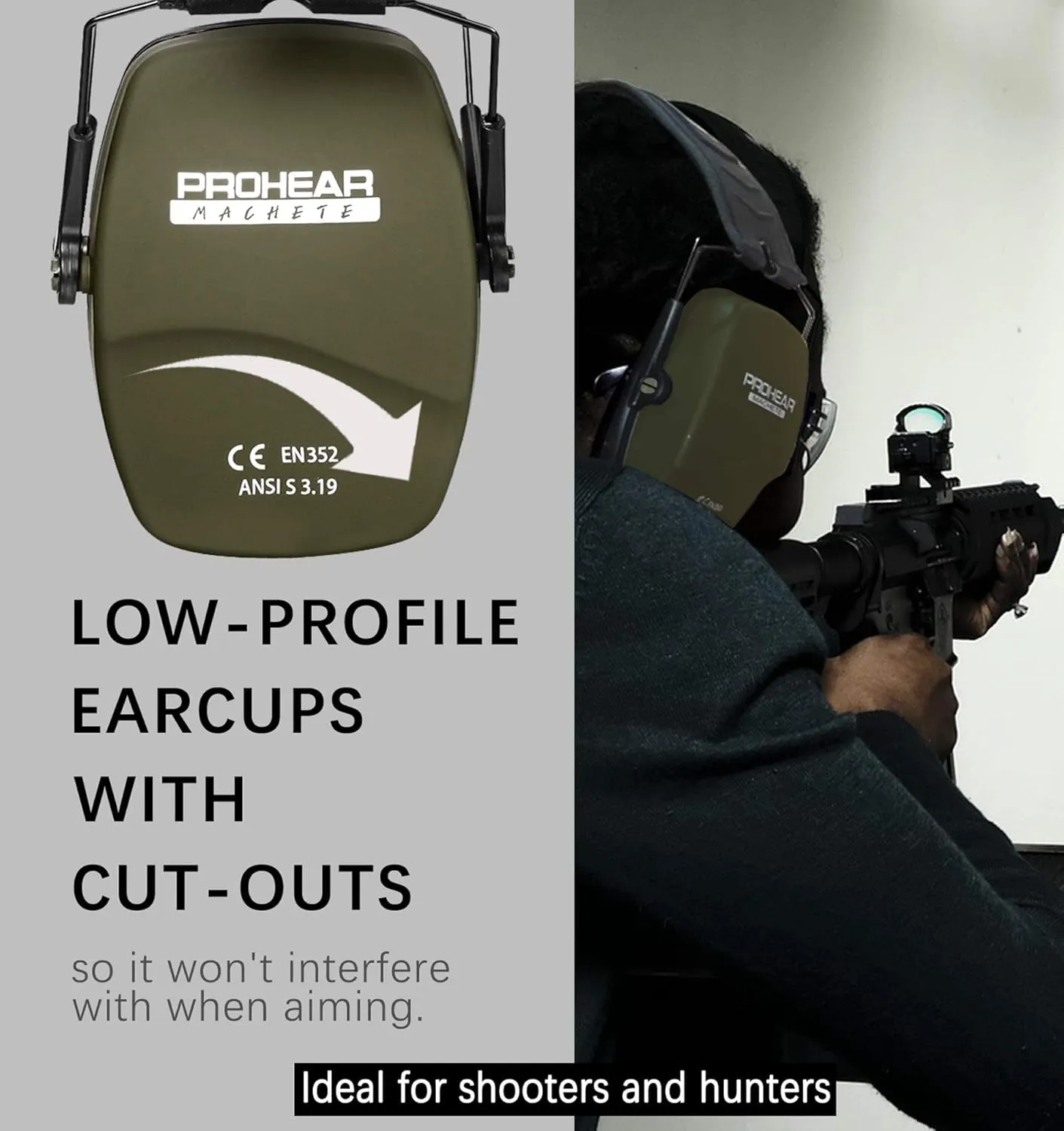 PROHEAR 016 Shooting Ear Protection Earmuffs 2 Pack, NRR 26dB for Gun Range, Hunting -Green and Brown
