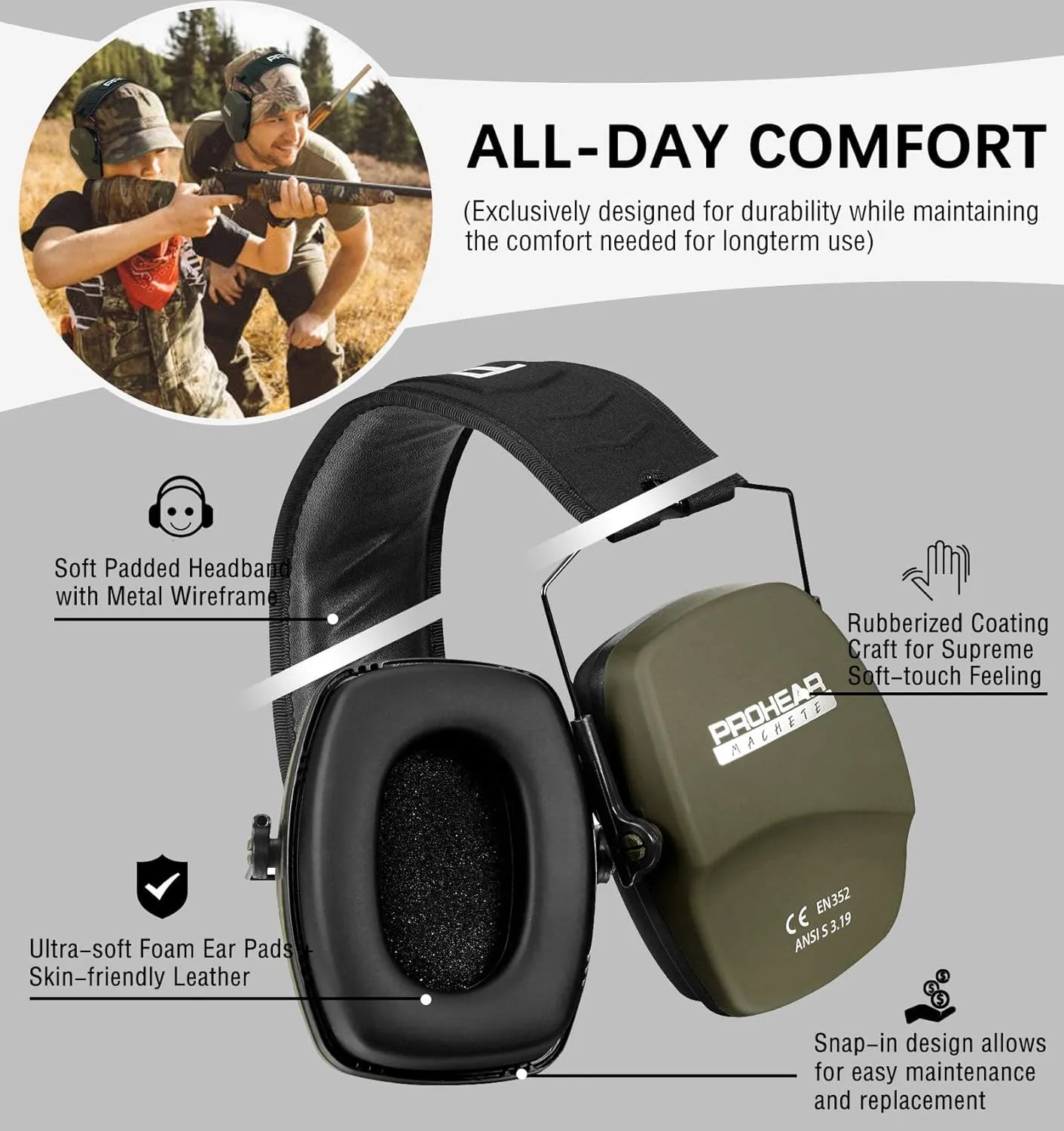 PROHEAR 016 Shooting Ear Protection Earmuffs 2 Pack, NRR 26dB for Gun Range, Hunting -Green and Brown
