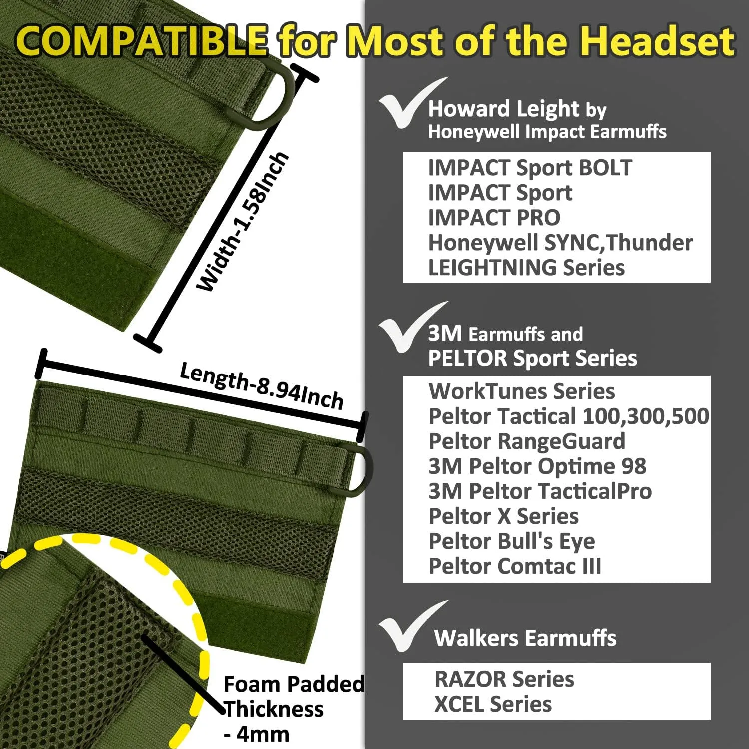 PROHEAR HC01 Headset Cover Tactical Advanced Earmuffs Modular Cover Fit for 3M WorkTunes Peltor Howard Leight Impact Walkers Razor - Green