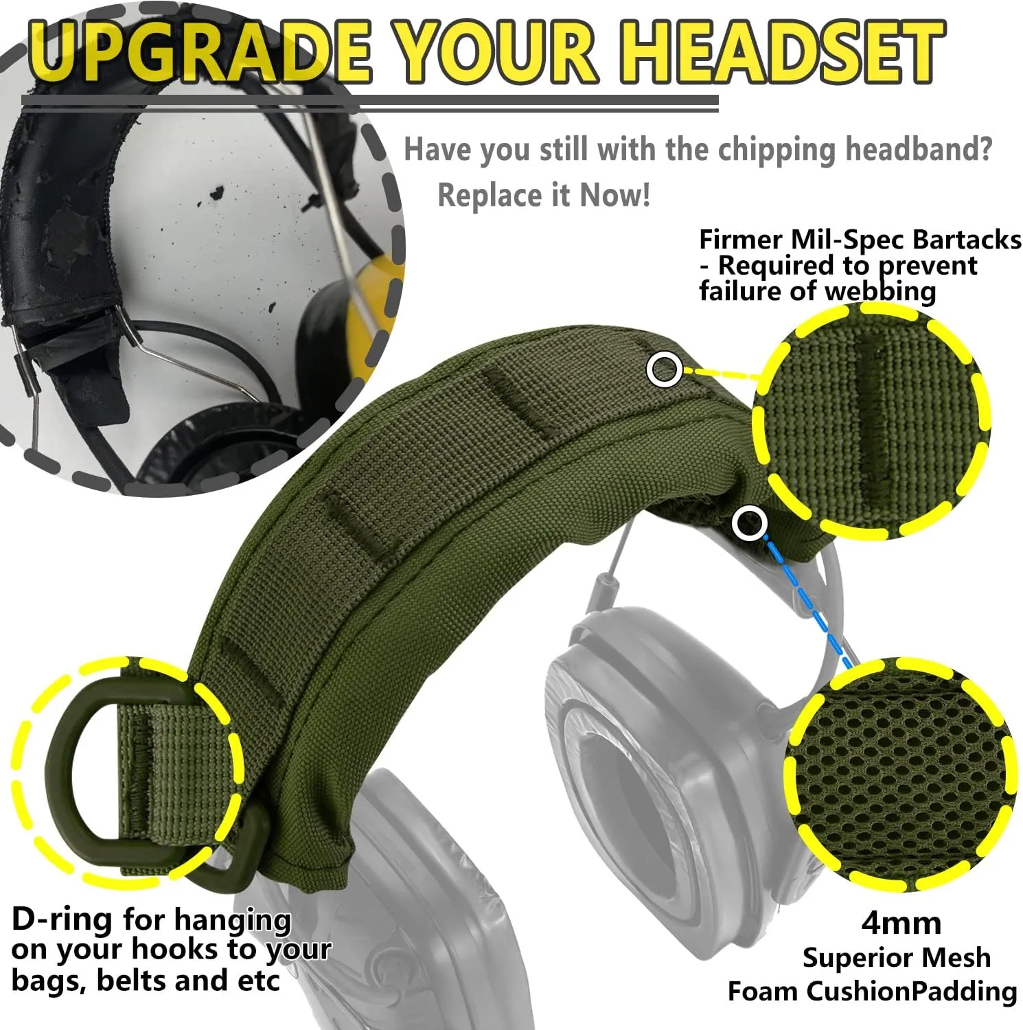 PROHEAR HC01 Headset Cover Tactical Advanced Earmuffs Modular Cover Fit for 3M WorkTunes Peltor Howard Leight Impact Walkers Razor - Green