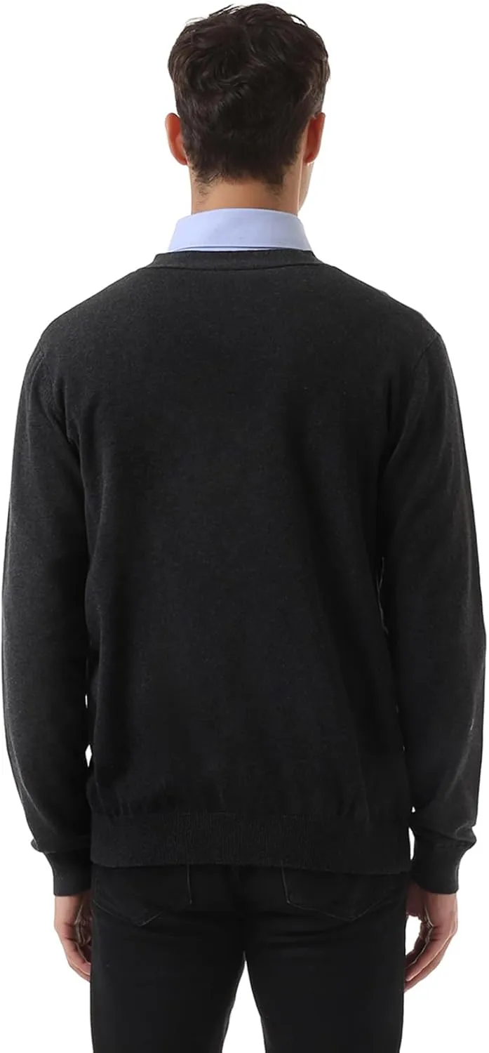 QUALFORT Men's 100% Cotton Cardigan Sweater Casual V-Neck Button Down Knitted Outerwear with Pockets