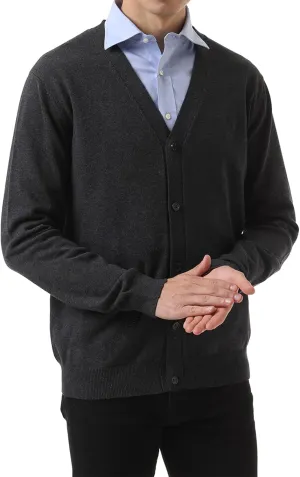 QUALFORT Men's 100% Cotton Cardigan Sweater Casual V-Neck Button Down Knitted Outerwear with Pockets