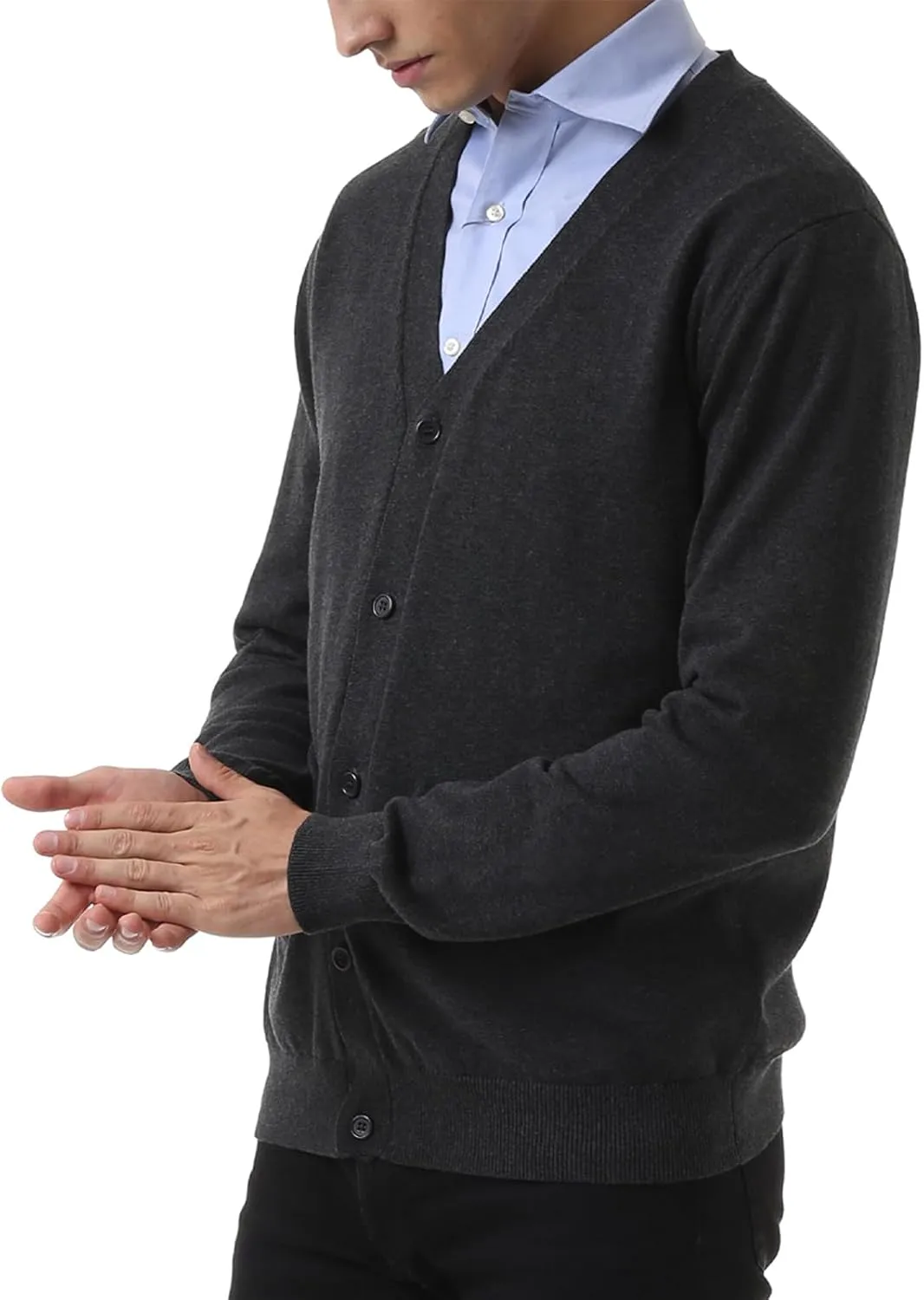 QUALFORT Men's 100% Cotton Cardigan Sweater Casual V-Neck Button Down Knitted Outerwear with Pockets