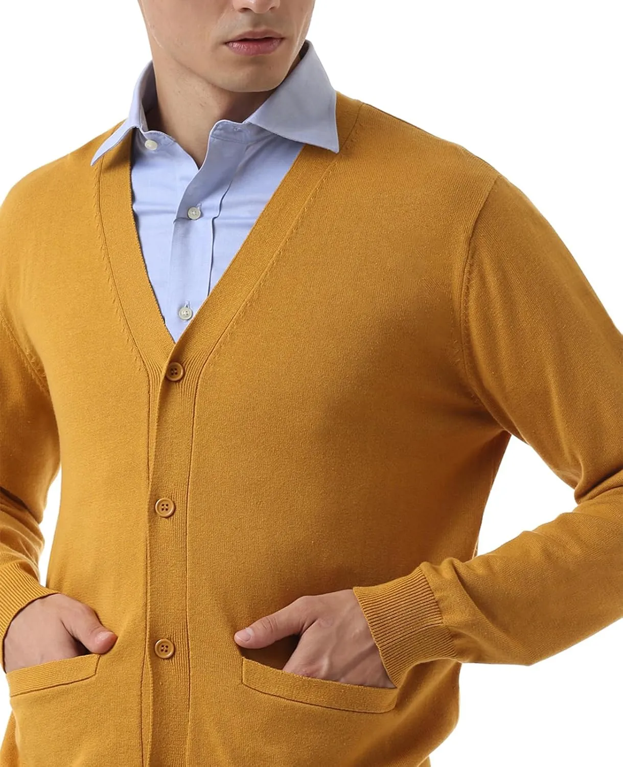QUALFORT Men's 100% Cotton Cardigan Sweater Casual V-Neck Button Down Knitted Outerwear with Pockets