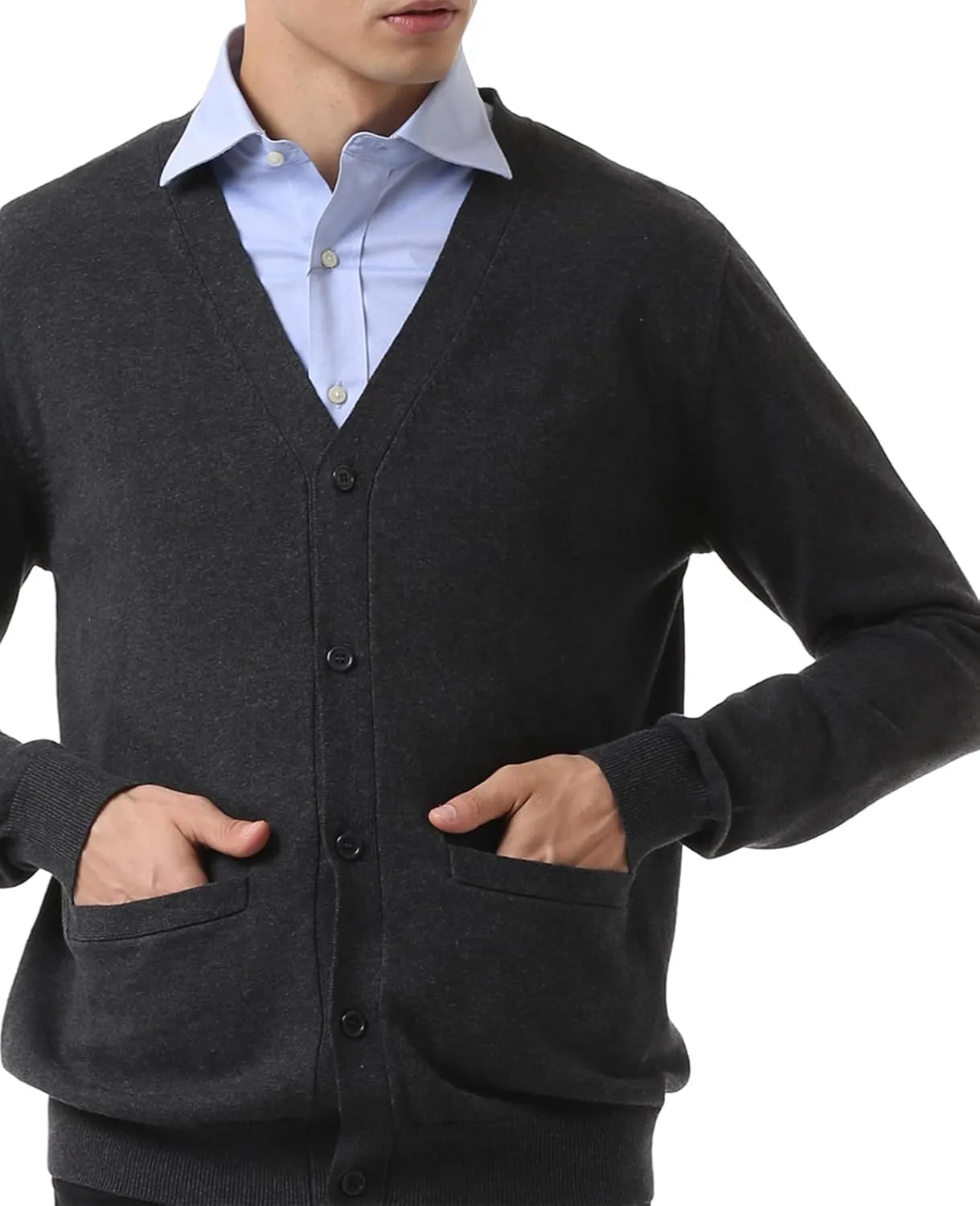 QUALFORT Men's 100% Cotton Cardigan Sweater Casual V-Neck Button Down Knitted Outerwear with Pockets