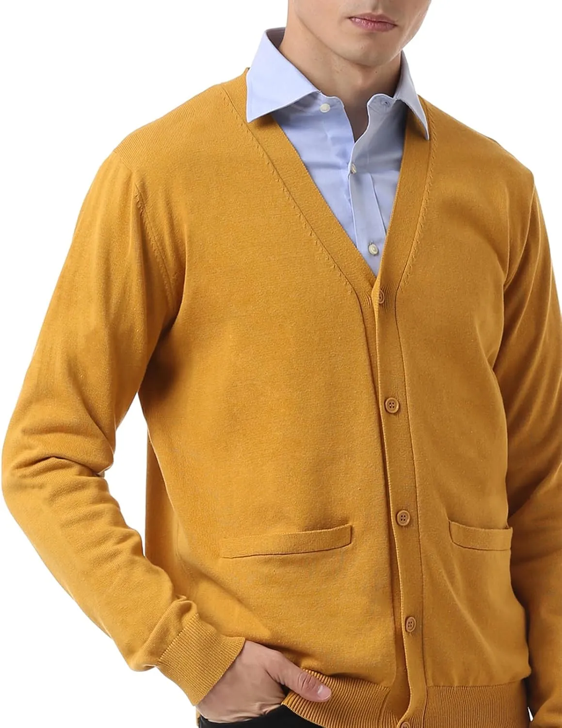 QUALFORT Men's 100% Cotton Cardigan Sweater Casual V-Neck Button Down Knitted Outerwear with Pockets