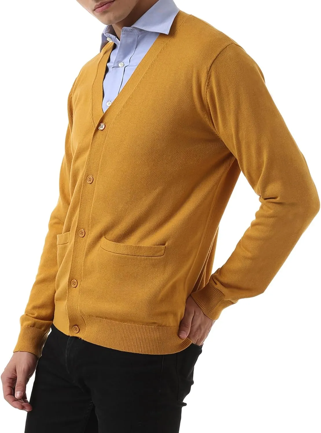 QUALFORT Men's 100% Cotton Cardigan Sweater Casual V-Neck Button Down Knitted Outerwear with Pockets