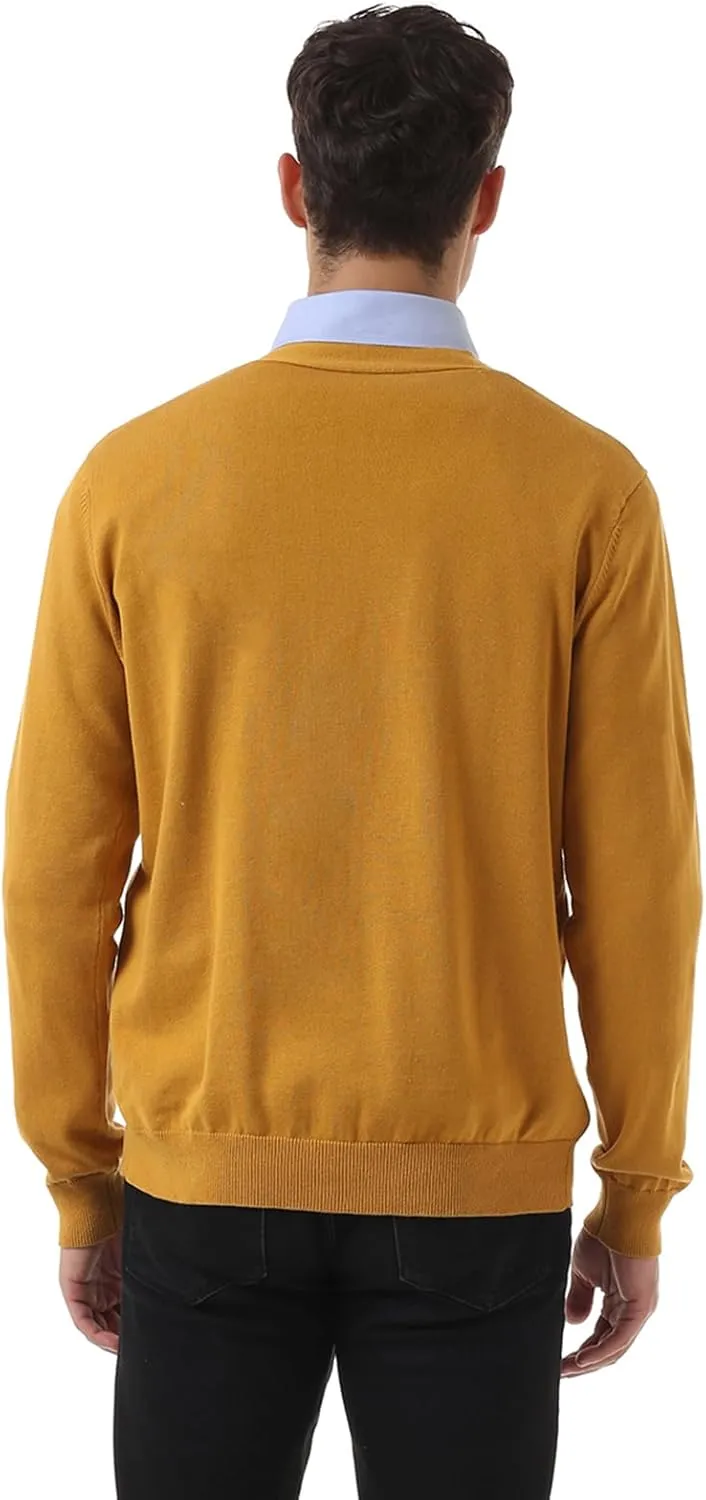 QUALFORT Men's 100% Cotton Cardigan Sweater Casual V-Neck Button Down Knitted Outerwear with Pockets