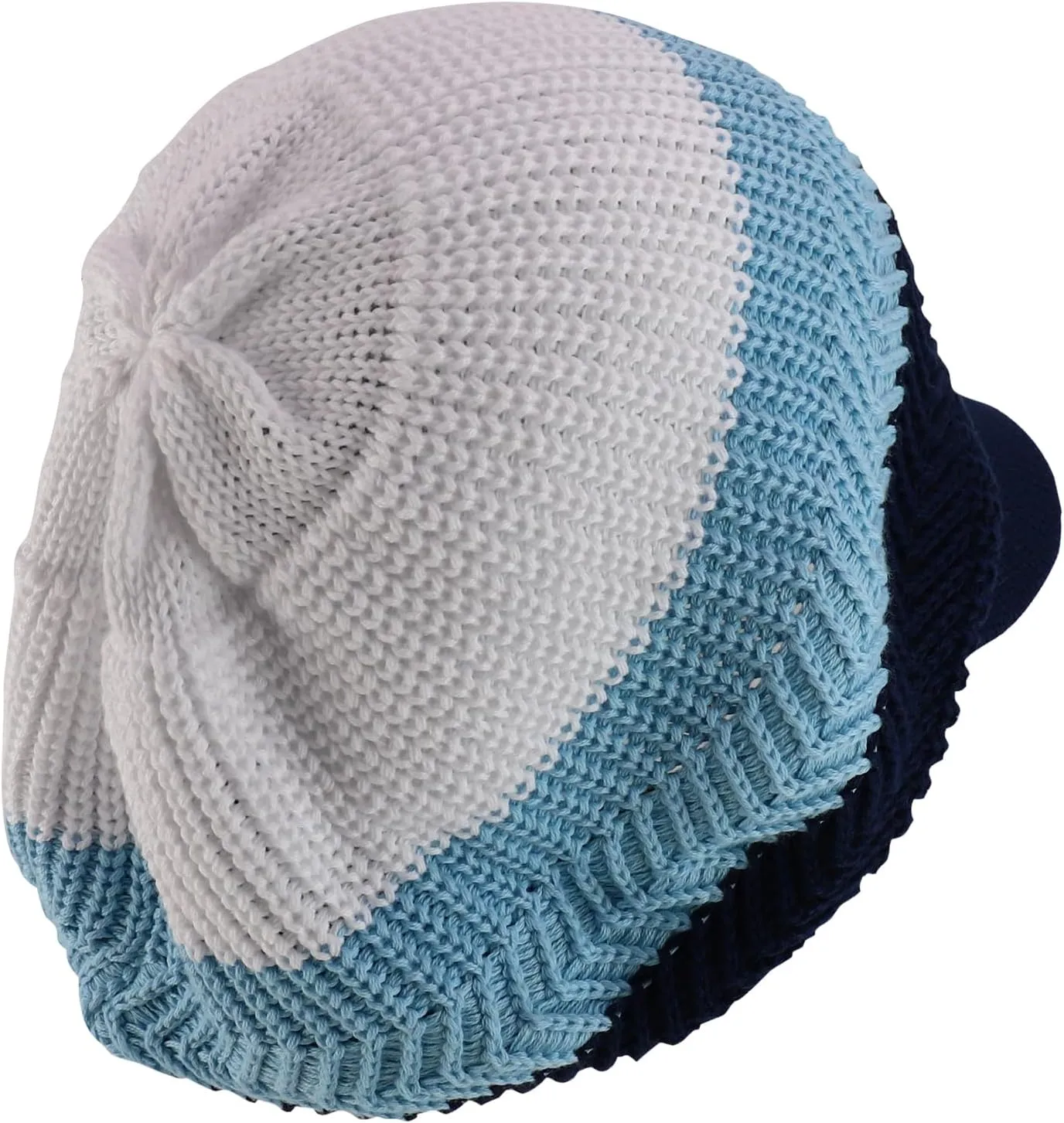 RGY Striped Jamaica Rasta Knit Deep Crown 100% Cotton Visored Beanie