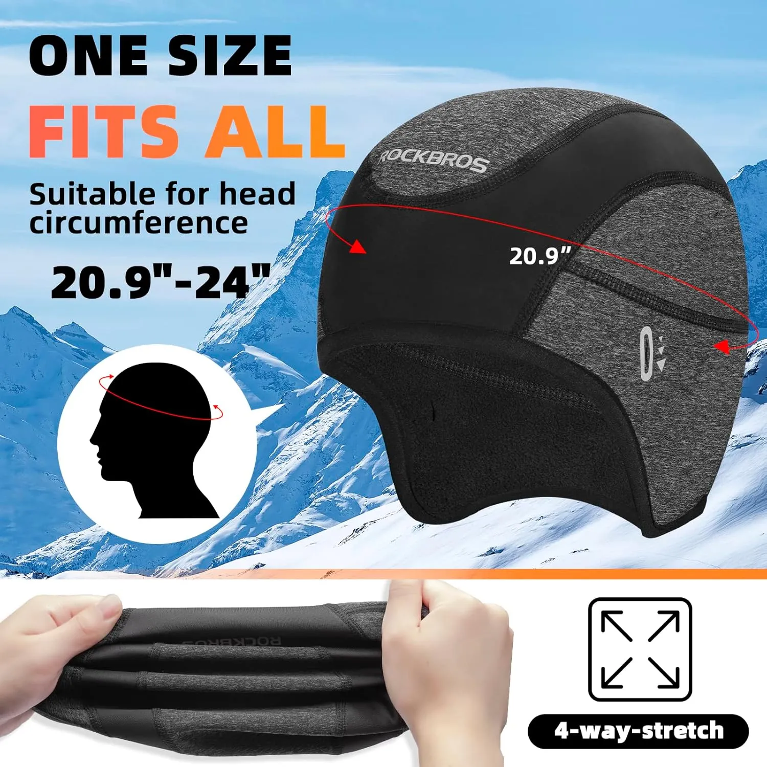 ROCKBROS Winter Cycling Caps for Men Women Windproof Cycling Hat with Sun Visor Under Helmet Liner Black